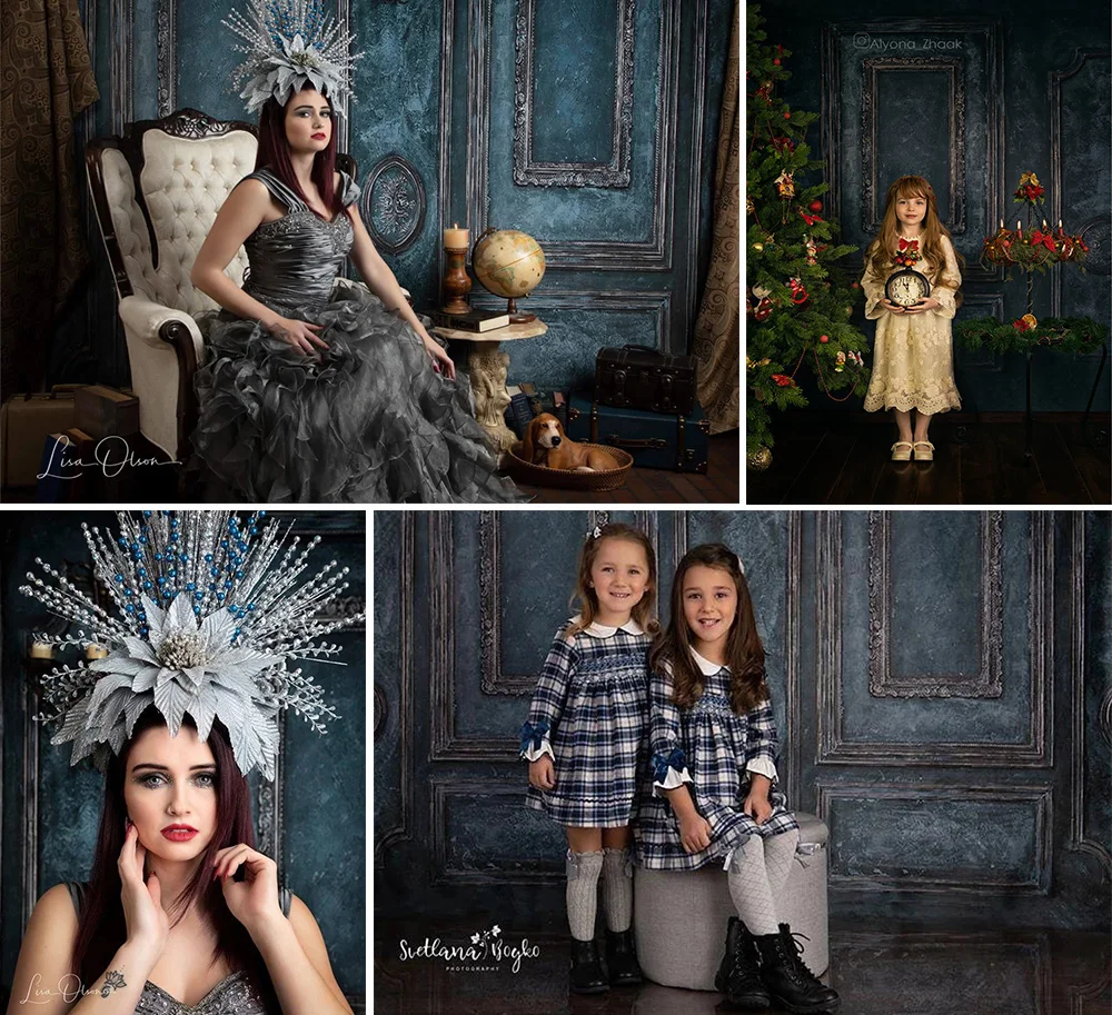 Fondo azul oscuro Retro para puerta de habitación, telón de fondo para retrato, Photozone, fotografía, boda, cumpleaños, estudio fotográfico, papel tapiz, accesorios de decoración