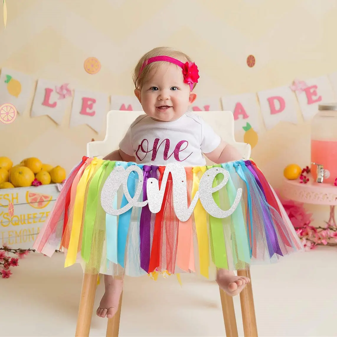 Rainbow Theme High Chair Banner First Party Banner Smash Cake Photo Prop Photo Backdrop Sunshine 1st Birthday