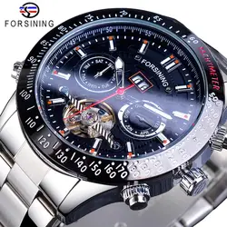 Forsining Tourbillion Design Silver Steel Mens Automatic Sport Mechanical Wrist Watches Top Brand Luxury Male Clock Relogio