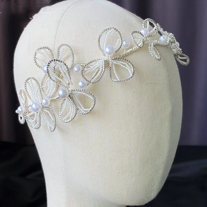 Himstory Handmade Elegant Pearl Wedding Party Headbands Beaded Women Hairband Bridal Headpieces Accessories