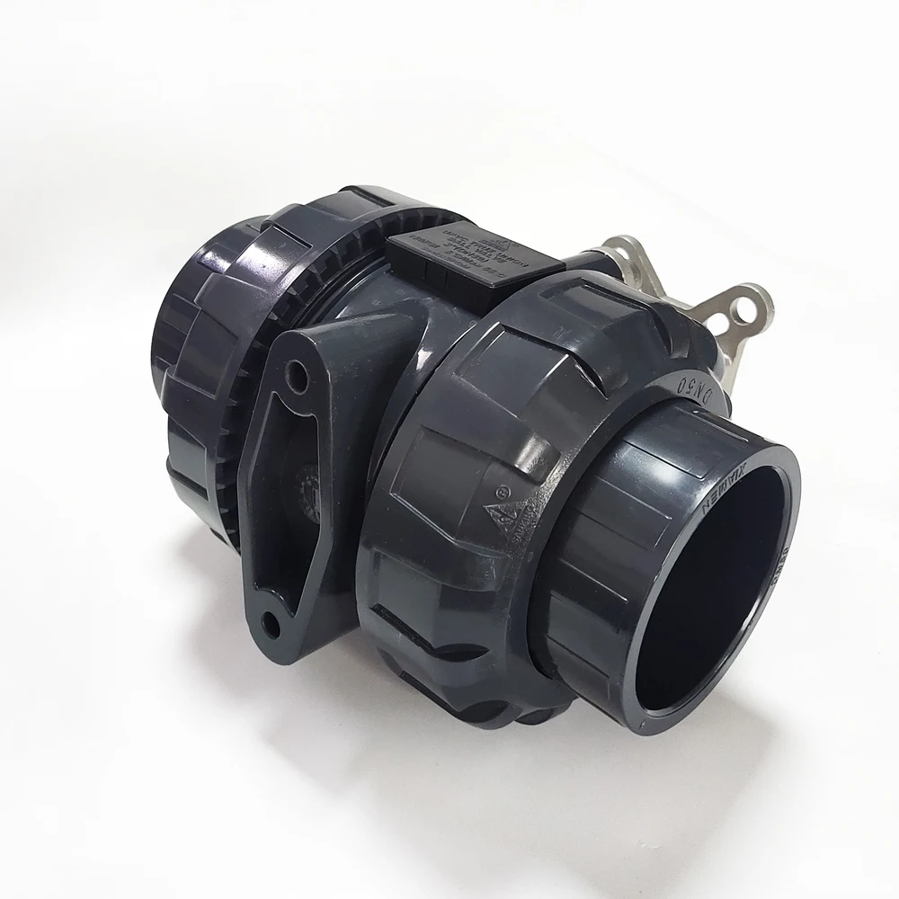 DN50 UPVC 2 way Valve Body with Union End glue connection for Electric Valve Actuator 2\