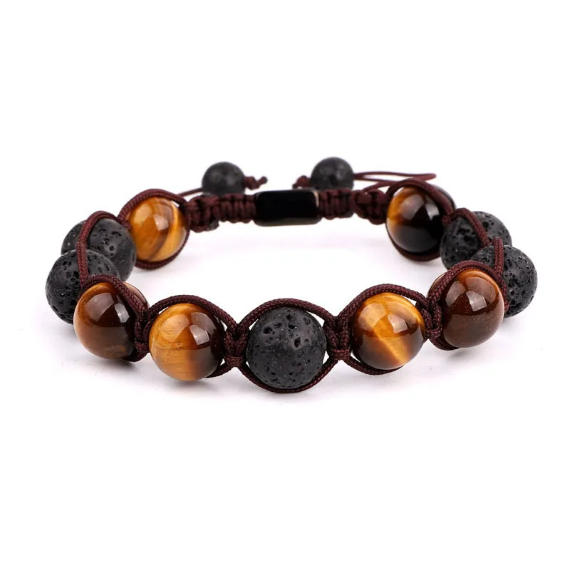 High quality natural stone A grade tiger eye energy power diffuser braided macrame men jewelry bracelet gift