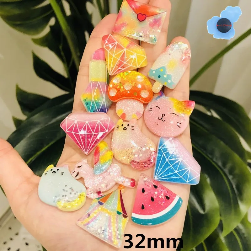 1Pcs Shiny Resin Diamond Unicorn Cat Mushroom Garden Shoe Accessories Decoration Charms Fit Holes Wristband Kids Gifts