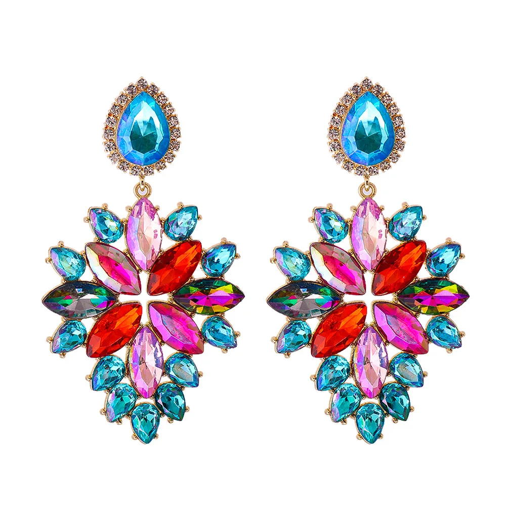 Fashion Shiny Luxury Drop Earrings for Women Multicolor Crystal Rhinestone Flower Dangle Earrings Charming Bijoux Jewelry HT163