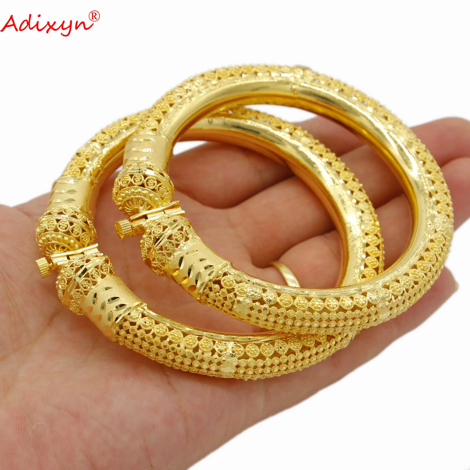 Adixyn Luxury Gold Color Bangle&Bracelets on hand Jewelry For Women African Middle East Arab Party Wedding Gifts N09272