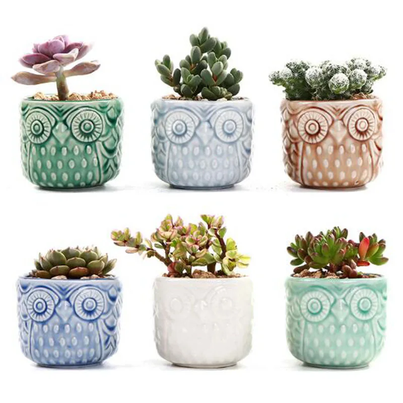 Ceramic Thumb Flowerpot Owl Succulent Plant Pot Kiln Flow Glaze Breathable Pot Small Vase for Desktop Ornaments Home Decor