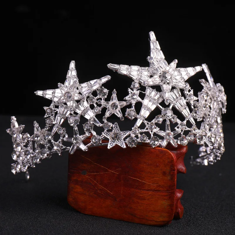 Baroque Luxury Sparkling Crystal Star Bridal Tiaras Crown Big Rhinestone Pageant Diadema Bride Headband Wedding Hair Accessories