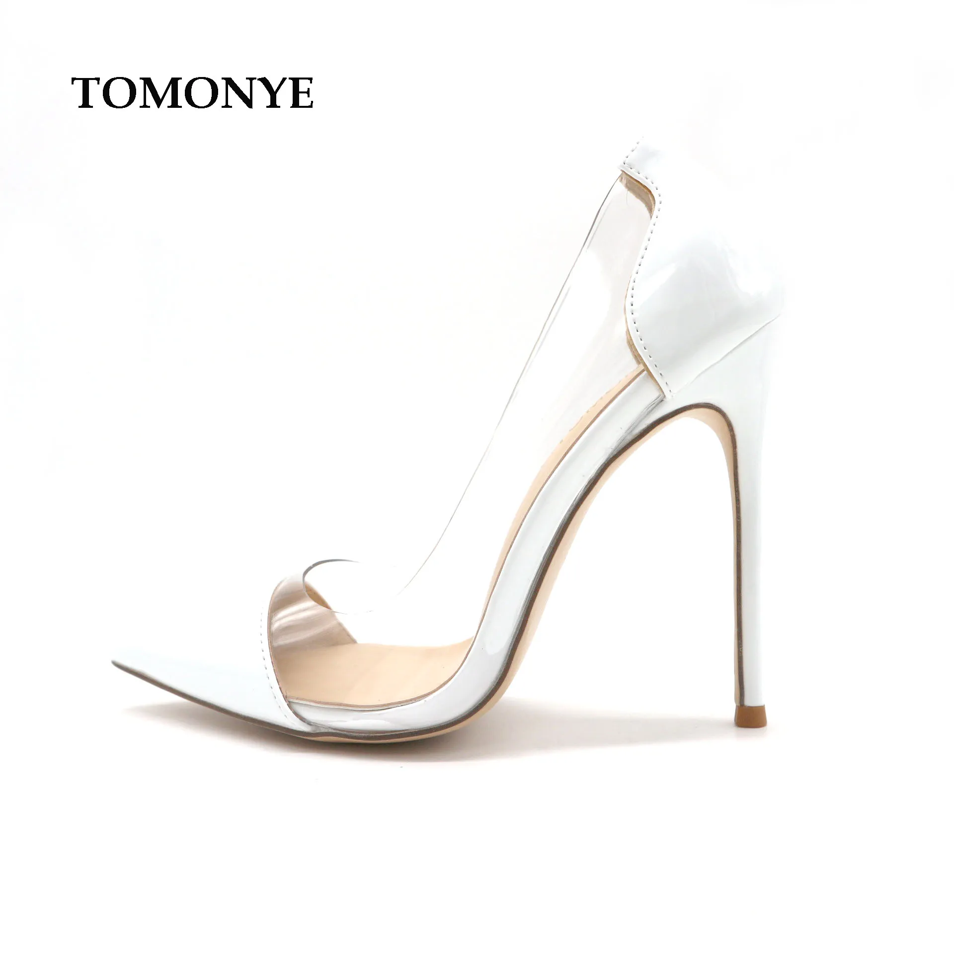 2023 autumn new style white patent transparent PVC pointed toe women lady clear heel  12cm thin heel available big small size