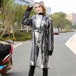 Waterproof Transparent Plastic Long Raincoats for Women and Men, Rain Coat, Hooded Jackets with Belt, EVA, Clear, Fashion