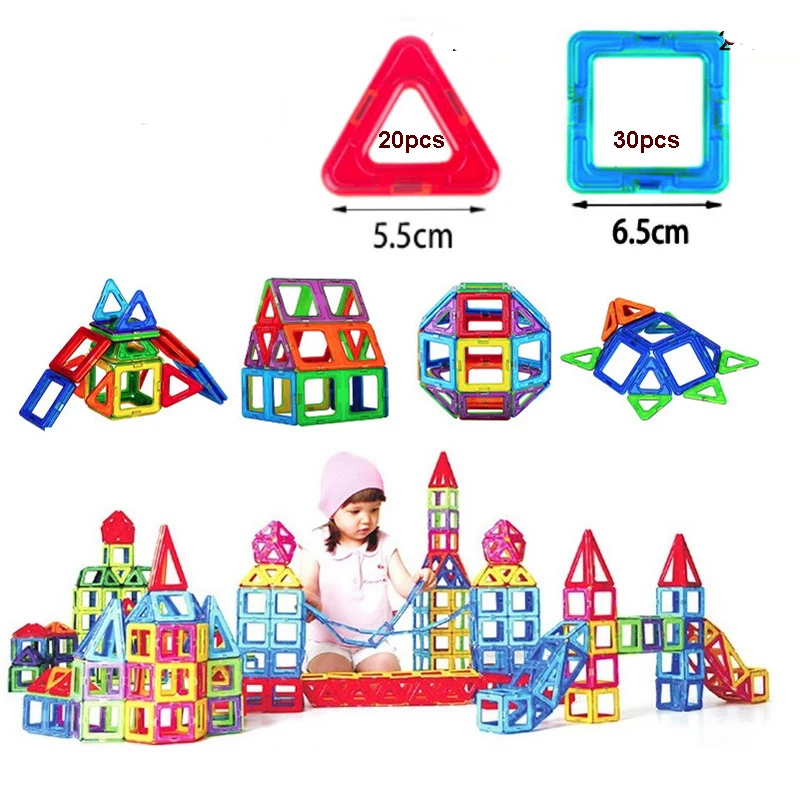 30/50pcs Mini/Big Magnetic Constructor Triangle Square Bricks Magnetic Building Blocks Set Magnet Toys For Children Educational