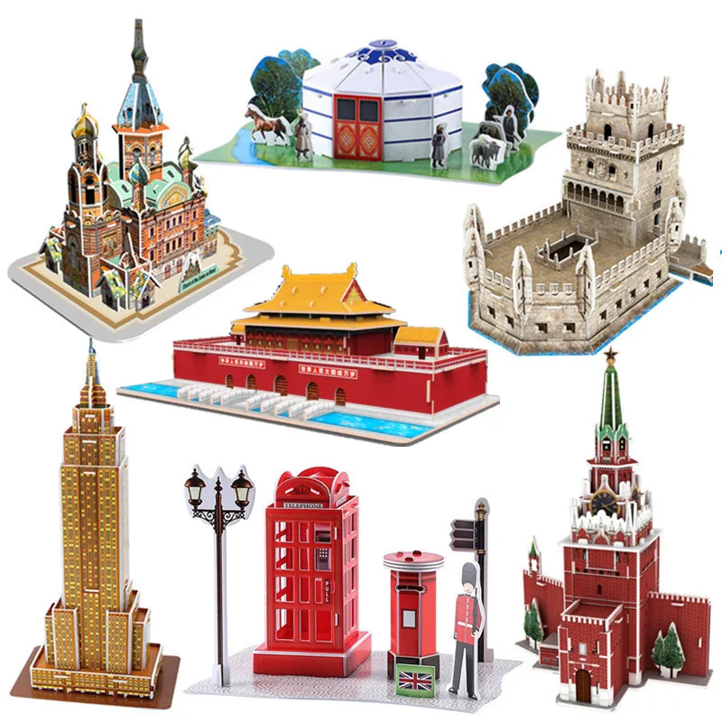 Mini Cathedral Winter Palace Parthenon Greece Santorini Spasskaya Tower Burj Khalifa 3D Paper Puzzle DIY Toy Birthday Gift 1pc