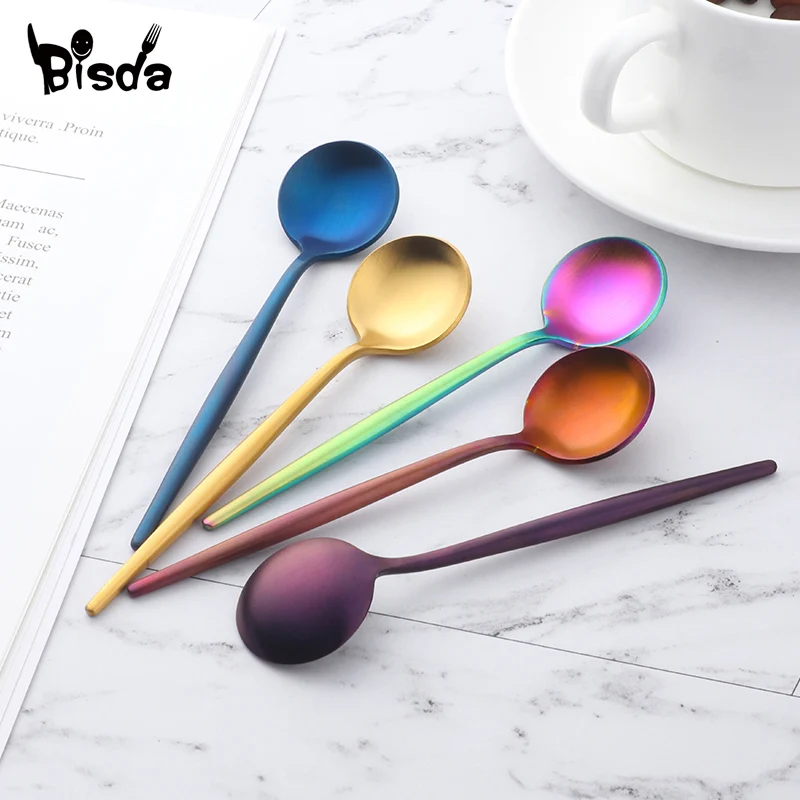 4/8pcs Mix Colors Coffee Spoons Luxury Stainless Steel Black Tea Spoon Set Small Spoon Silver Scoop for Tea Party Mini spoon