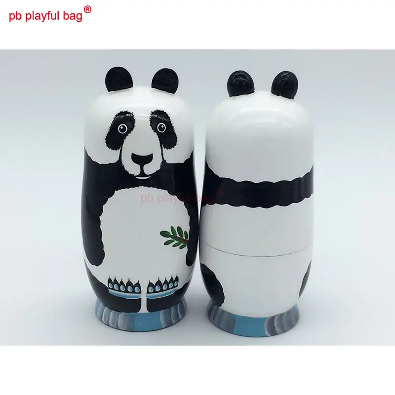 PB-Conjunto de juguetes de madera para niños, set de juguetes de cinco capas pintados a mano, panda, regalo artesanal, decoración del hogar, HG17