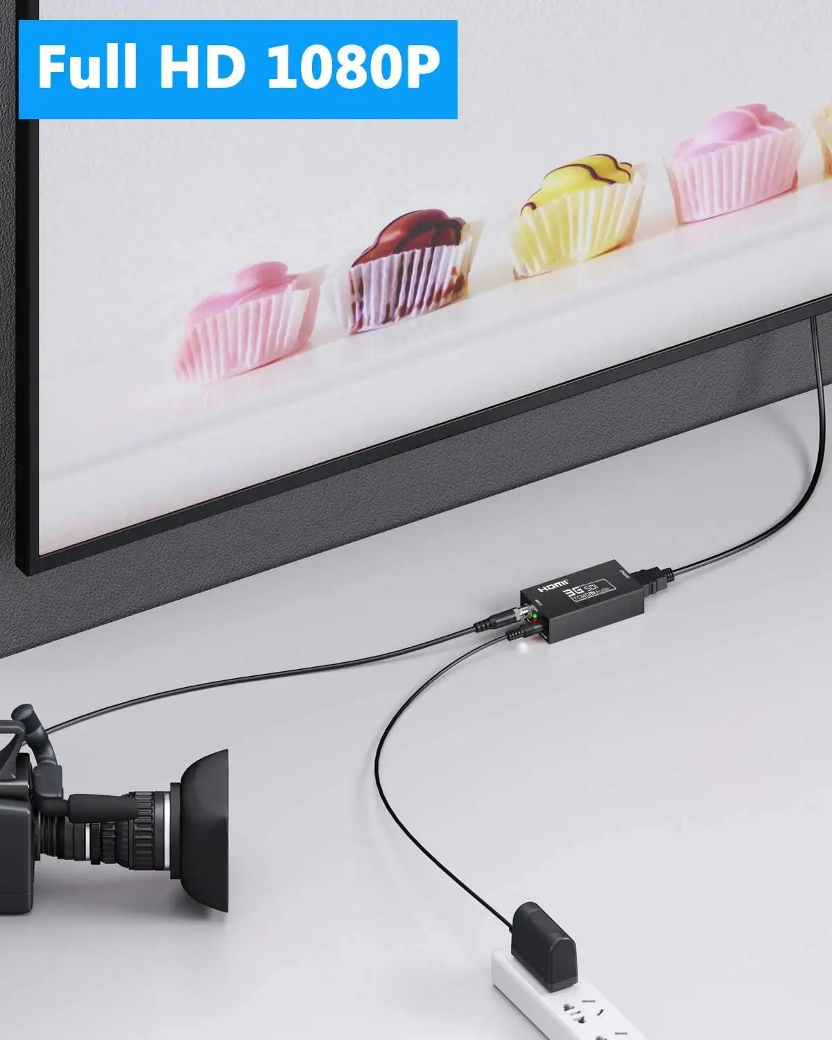 Convertidor de SDI a HDMI, adaptador de Audio y vídeo BNC a HDMI HD 3G SDI a HDMI y DC 5V 1A para Monitor HDTV