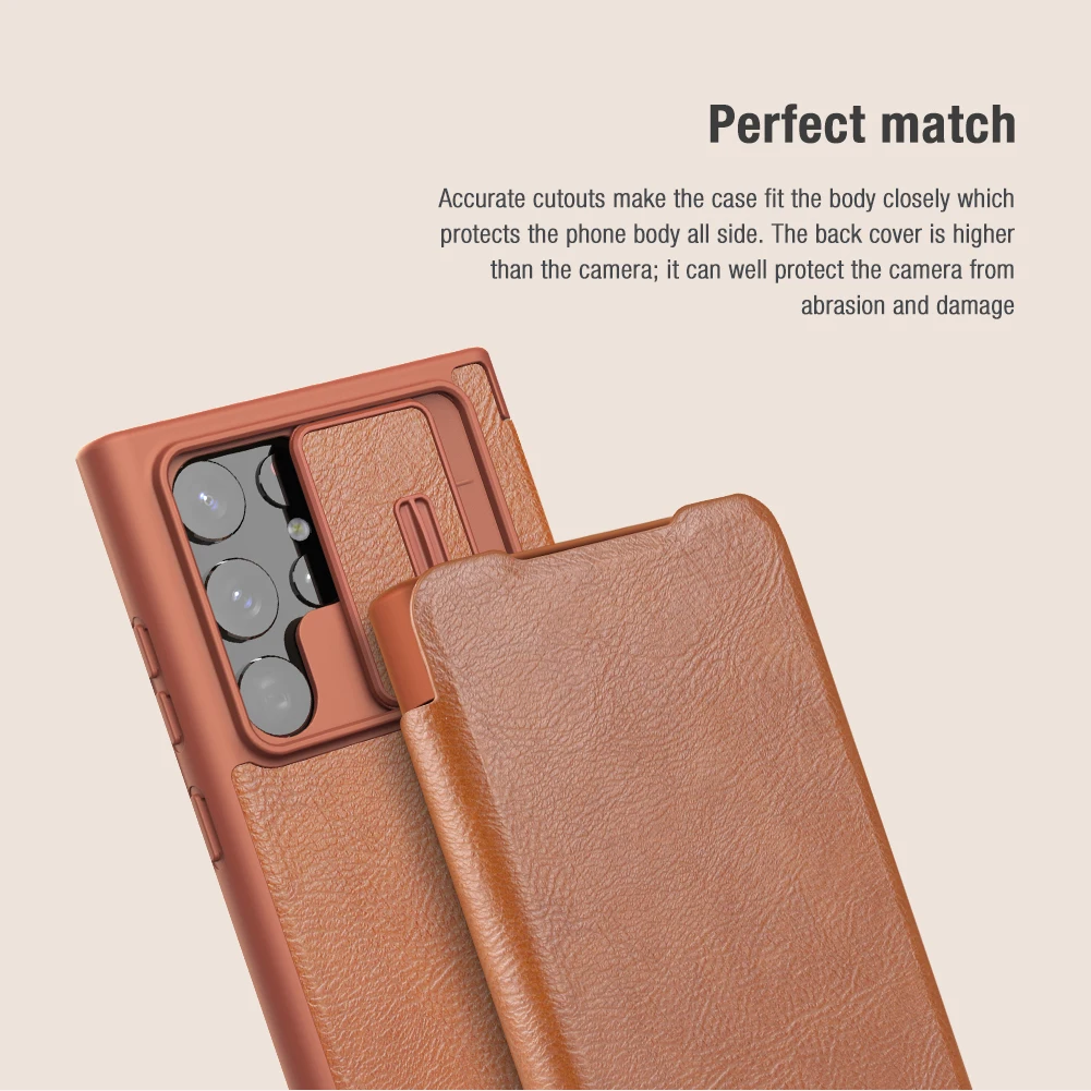 NILLKIN Qin Case for Samsung Galaxy S22 S23 Ultra Plus 5G Case Camshield PU Flip Leather Card Slot Back Cover Case for SM S22