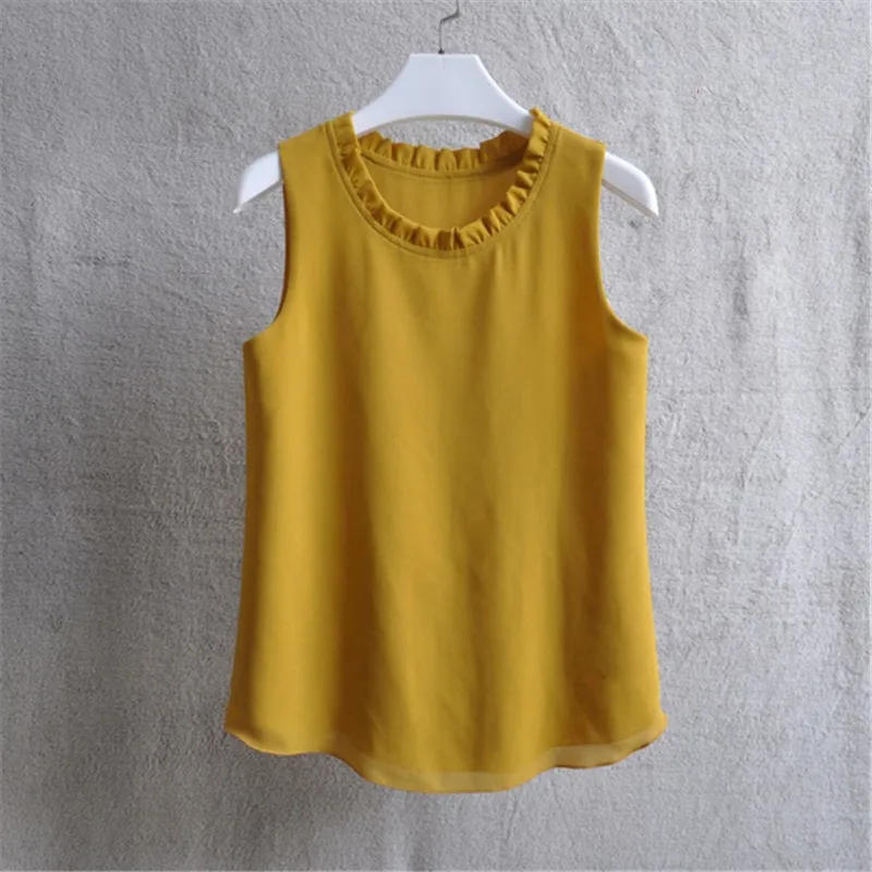 Woherb 21 Colors Solid Ruffle Chiffon Blouse Women 2024 Summer Fashion Vest Blusas Casual Loose Sleeveless Ladies Tops Shirt