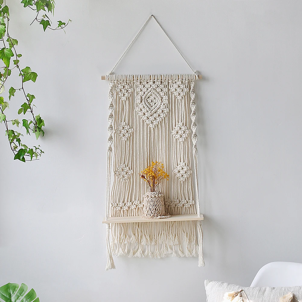 Macrame Wand Hängen Regal Boho Wohnkultur Regale Auf Wand Holz Dekoration für Schlafzimmer Wohnzimmer Kindergarten Christamas Geschenk – Detail 5
