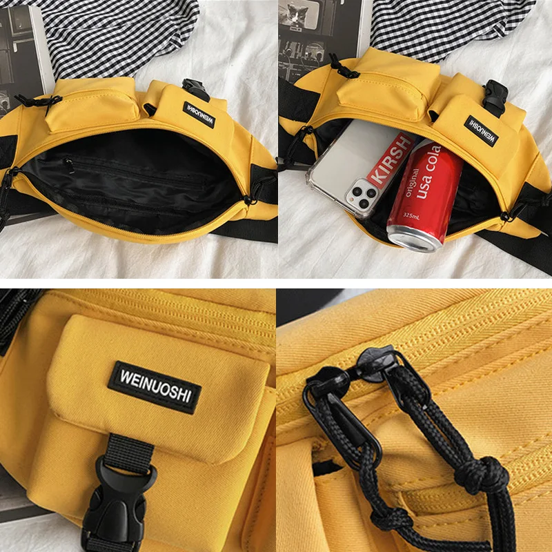 Torby Crossbody mężczyźni Hip-hop klatka piersiowa talia zamek błyskawiczny Hobos list Harajuku taktyczne studenci nowe podróże unisex nylonowa moda