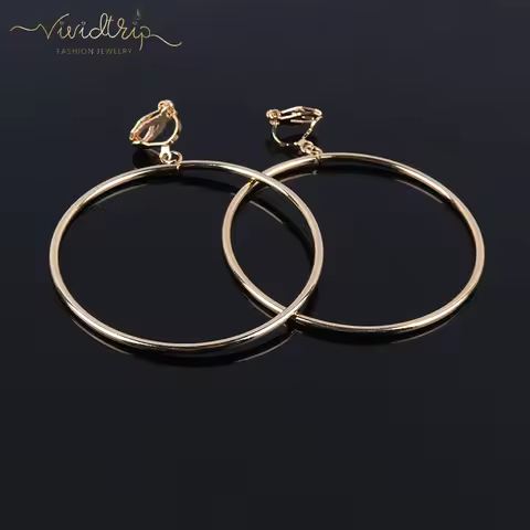Classic Geometric Round Clip on Earrings No Pierced Ear Clip Metal Simple Big Earring for Women Party Minimalist Fashion Jewelry