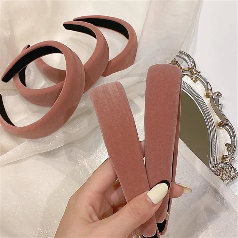 Solid Velvet Bezel Women Korean Fashion Headband Girls Vintage Knit Soft Hairband Headwear Lady Hair Rubbers Elastic Hair Bands