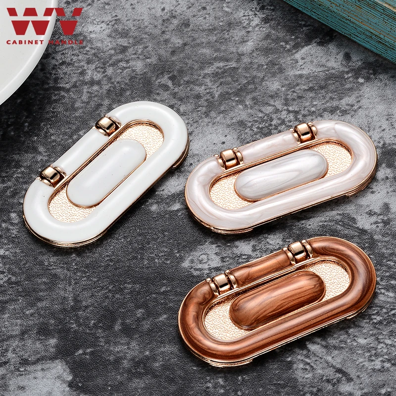 WV European Bay Window Clamshell Embedded Drawer Door Amber Handle 64MM Mini Modern Simple Invisible Plane Pulls Dark Knobs