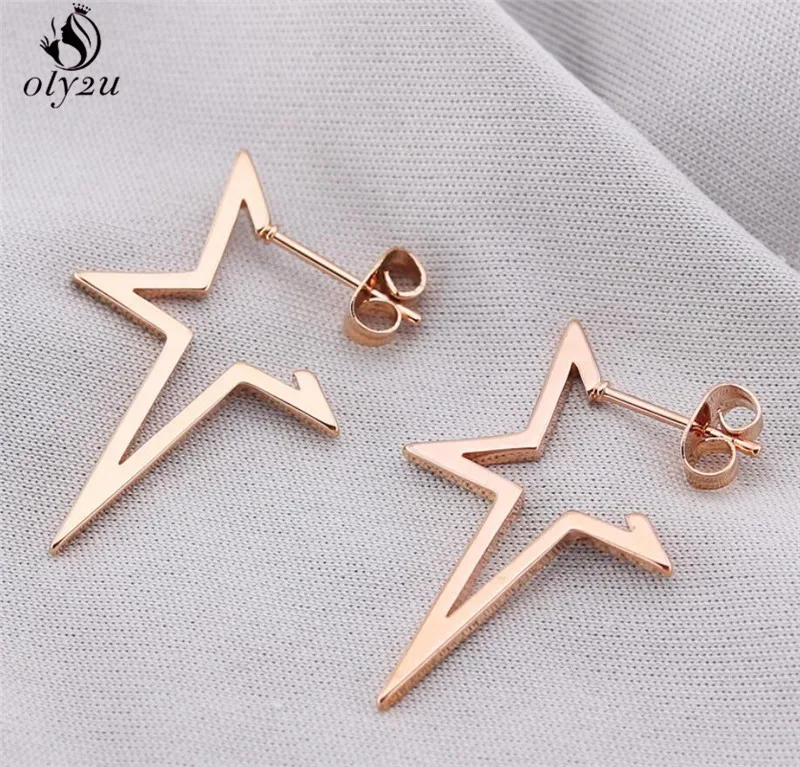 Imagen 3: Oly2u-pendientes de estrella grande para mujer, aretes Punk sencillos de acero inoxidable, joyería 2024, venta al por mayor
