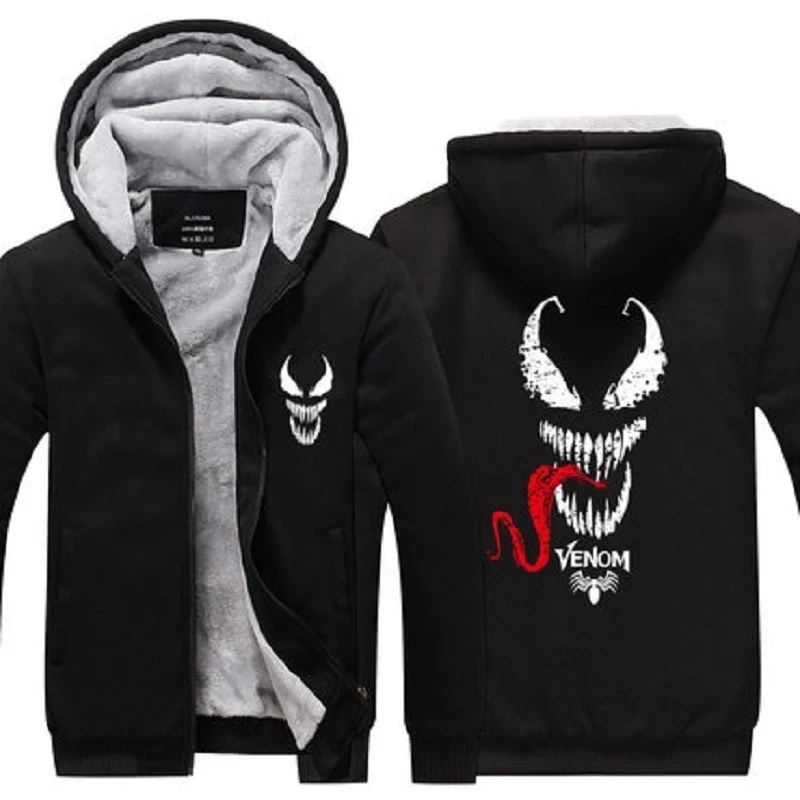 Venom Cosplay Kostuum Lichtgevende Sweatshirt Sportkleding Streetwear Hoodie Hooded Mannen Dikker Rits Trainingspak Winterjas Jas