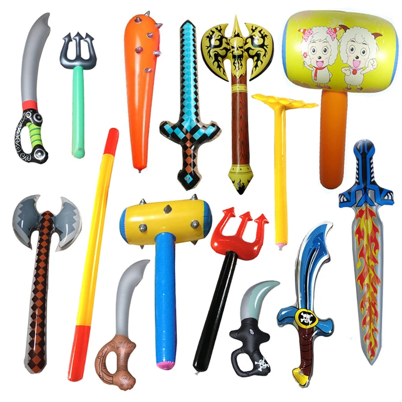 New Pvc Inflatable Knife and Fork Sword Stick Weapon Hammer Sword Stick Axe Props Children\'s Toys Birthday Gift Balloon