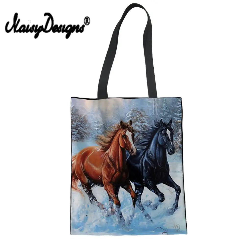 

NOISYDESIGNS Linen Tote Bags Women Art Horse Pattern Printing Shopping Bag Ladies Foldable Shopper Bags for Females Eco Bag