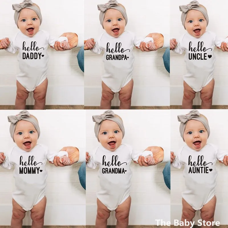 

Hello Daddy/Mommy/Grandma Baby Bodysuit Cute Newborn Baby Rompers Autumn Long Sleeve Bodysuits Baby Boy Girl Onesie Clothes