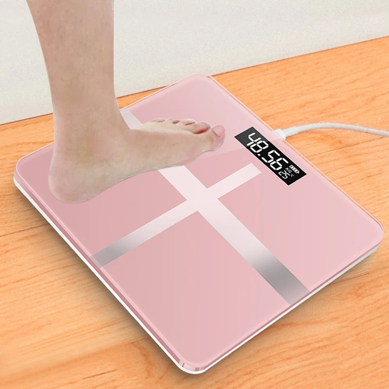 Bathroom Scale LCD Display Floor Body Scales USB Charging Glass Smart Electronic Body Weighing Scales Measuring Digital Scale