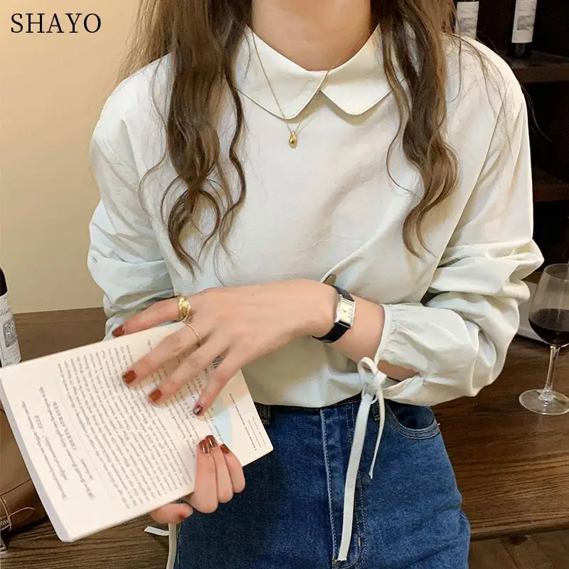 2021 Spring Autumn Women's Blouse Korean Style Peter Pan Collar Shirt Women Elegant Long Sleeve Tops Blusas Mujer De