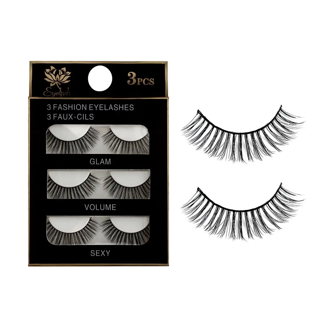 SKONHED 3 Pairs Beauty Thick Cross Messy Natural Makeup Extension Tools 3D Silk Fiber False Eyelashes