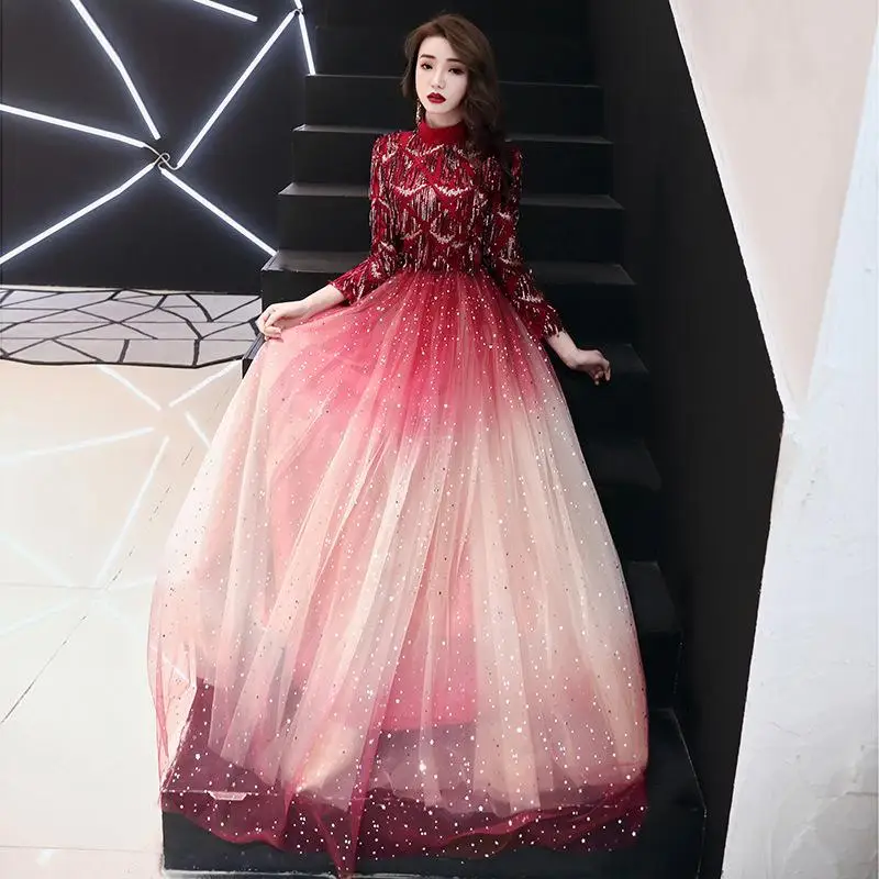 

Women Clothes 2020 Sequin Banquet Annual Meeting Elegant Vintage Ceremony Midi Clothing Long Sleeves Slim Night Party Long Dress