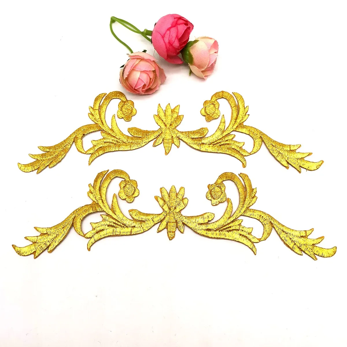 Iron On Embroidered Patches Gold Royal Crown Budges Flower Diy Garment Appliques Costume Cosplay 20*5cm