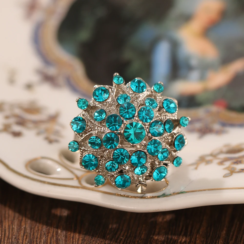 Hot sale vintage bohemian personality jewelry fashion peacock blue crystal ring love, engagement, wedding ring female accessorie