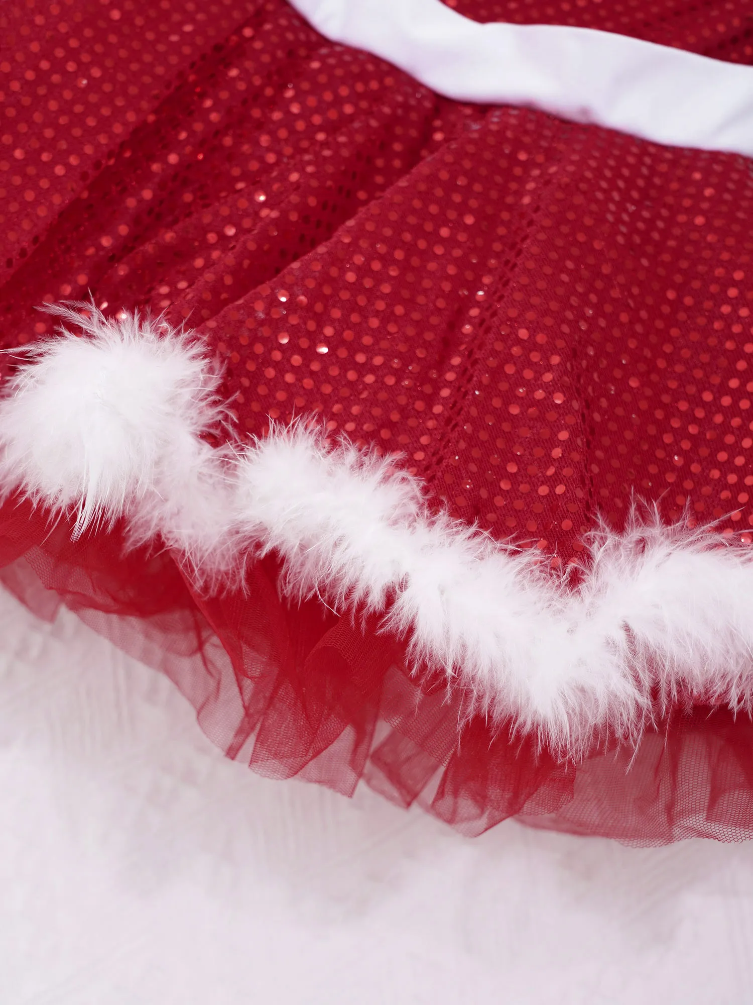 Kids Girls Christmas Dance Tutu Dress Shiny Sequins Faux Fur Leotard Dresses for Ballet Latin Skating Gymnastics Performance