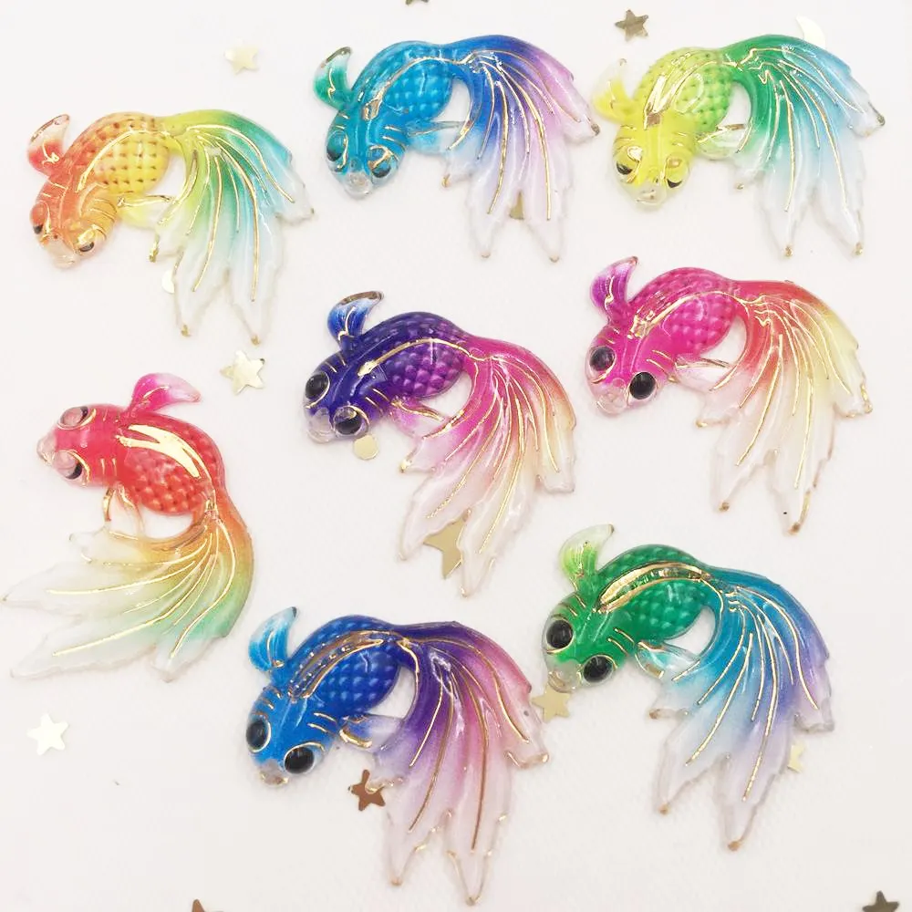 8PCS Resin Bling Colorful Goldfish Gems Flatback Rhinestone Scrapbook Wedding 1 Hole Applique DIY Accessories OG58