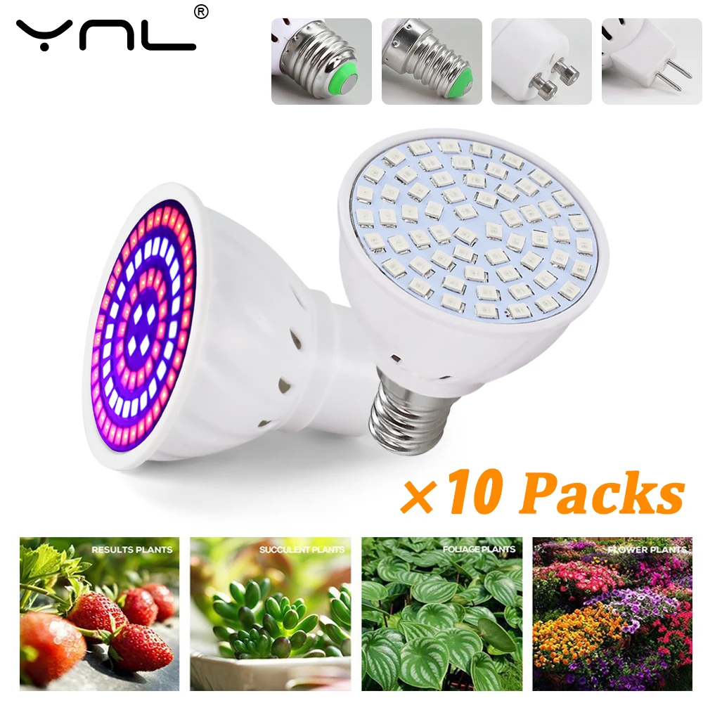 10pcs LED Grow Full Spectrum Bulb AC220V E27 E14 GU10 MR16 Hydroponic Greenhouses Indoor Phyto Lamp For Plant Seeds Flower Lamps