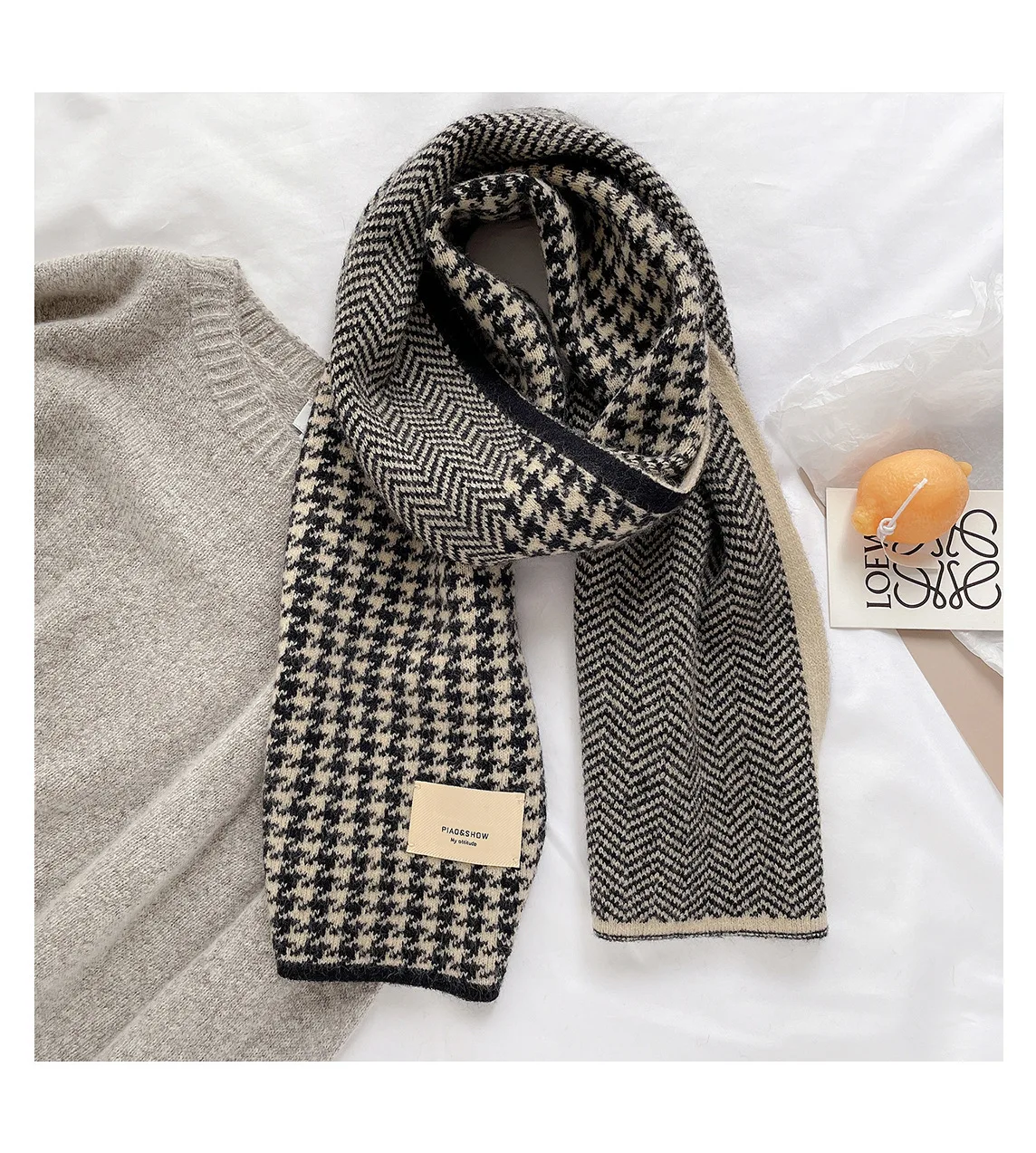 New Warm Cashemere Knitted Houndstooth Scarf Unisex Women Men Luxury Neckerchief Female Plaid Wraps Gift 20*160cm