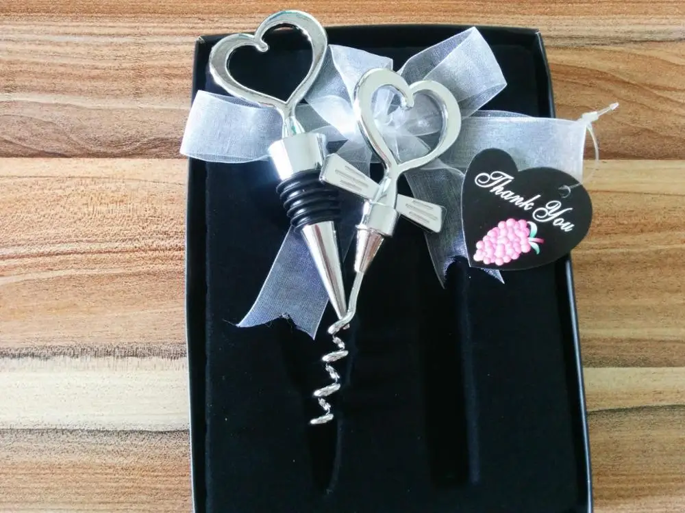 

10pc Love Heart Wine Bottle Opener + Wine Stopper Wedding Gift Favors for guests