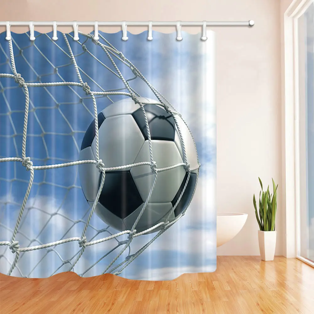 Simple Landscape Blue Sky and White Clouds Football Shot Shower Curtain Multi-function Waterproof Antibacterial Polyester