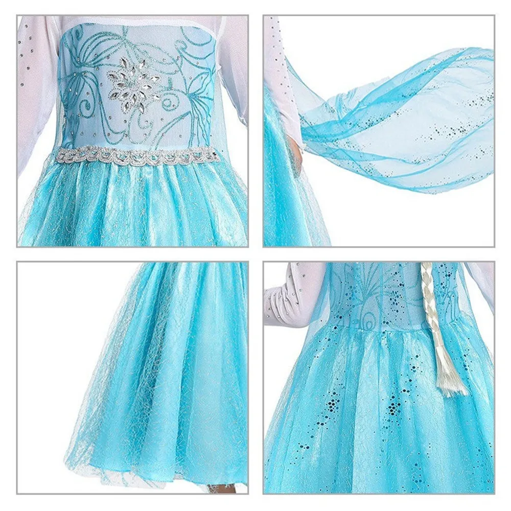 2021 New Princess Girls Elsa Dress Cosplay Dresses Snow Costumes For Kids Princess Dress Disfraz Carnaval Vestidor Robe Infantil