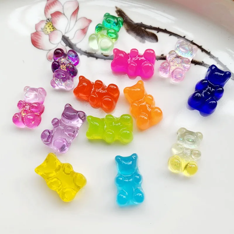 20pcs 19*11MM scintillanti dolci gommosi orso gradiente colore Flatback resina cabochon charms per accessori copricapo