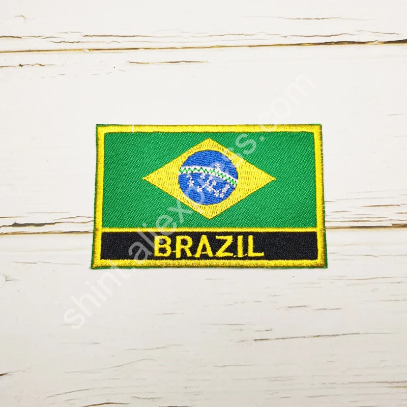 Brazil National Flag Embroidery Patches Badge Shield And Square Shape Pin One Set On The Cloth Armband Backpack Decoration Gifts