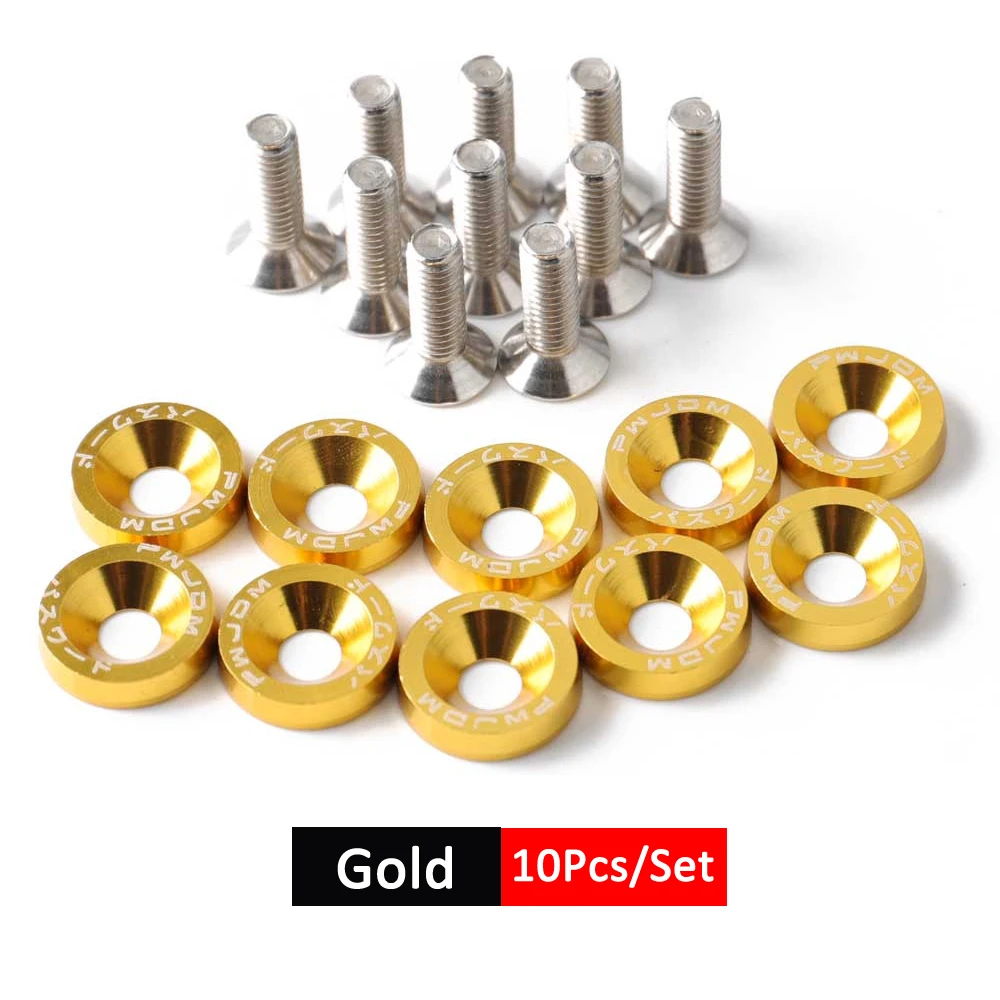 DSYCAR 1Set Billet Aluminium Kotflügel Stoßstange Unterlegscheibe Bolzen Motorraum Schraube Dress Up Kit JDM M6x20mm Schrauben