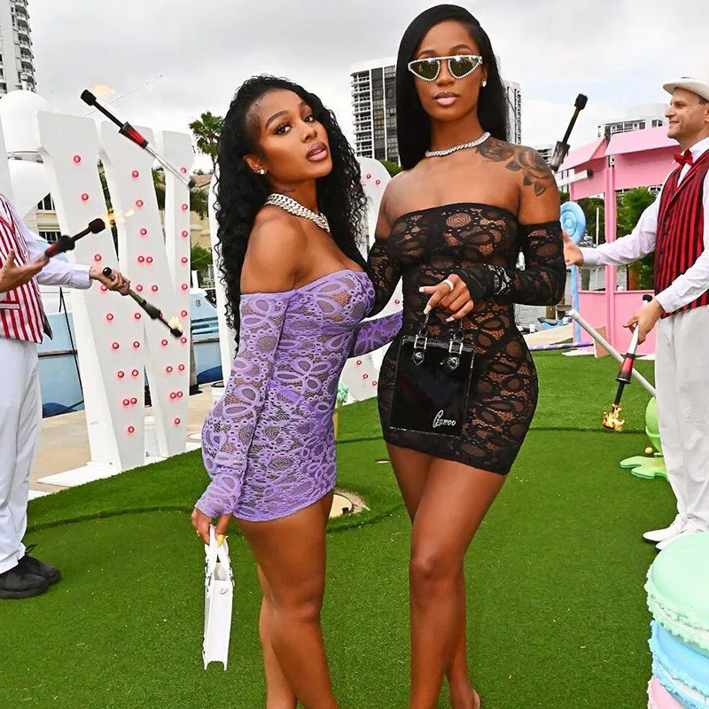 Sexy Sheer Mesh Bodycon Dress Birthday Party Club Outfits for Women Floral Lace Off Shoulder Strapless Long Sleeve Mini Dress