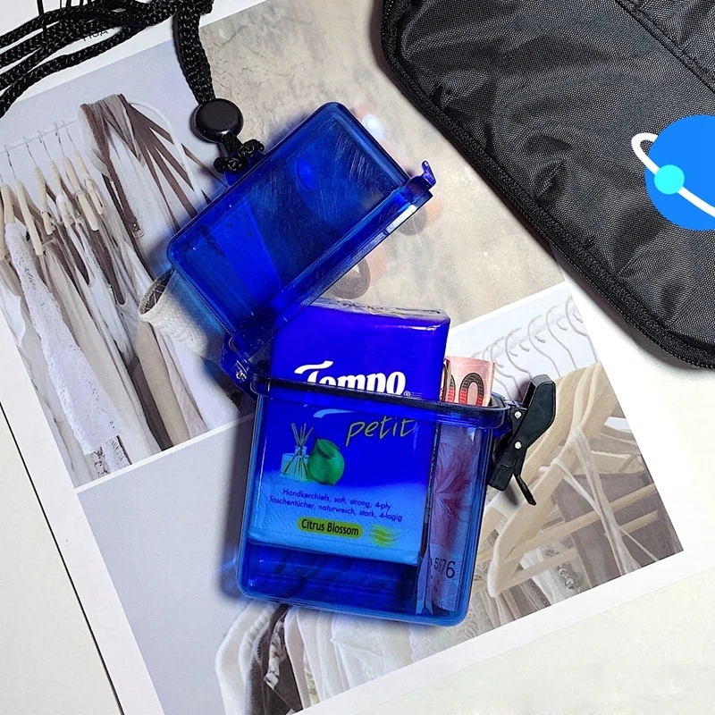 Muiticolor Waterproof Cigarette Case Box with Lanyard Chain Neck-hung Portable Plastic Lipstick Lighter Card Storage Box Holder