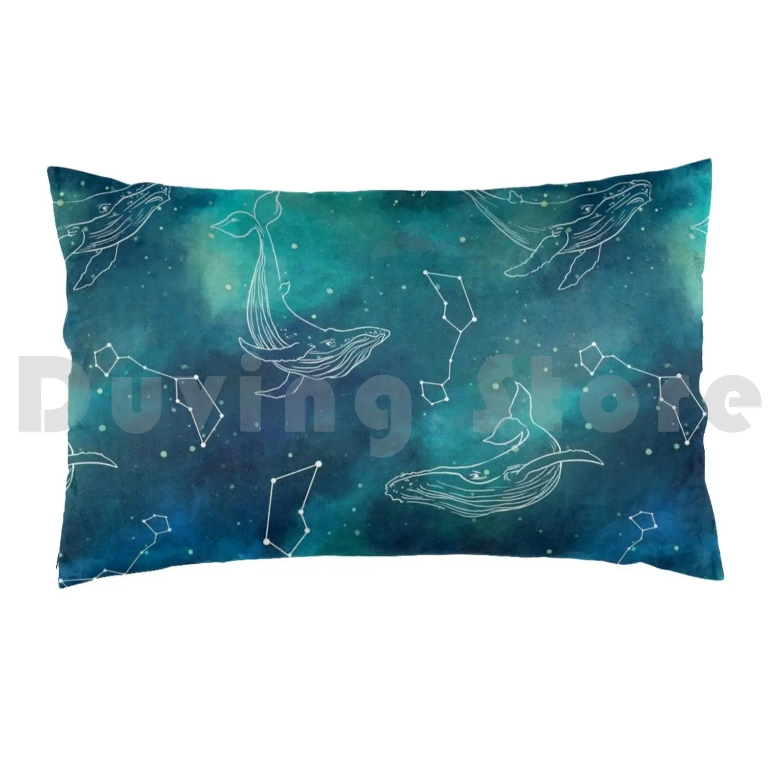 Whale Stars Pillow Case Printed 35x50 Whale Star Stars Night Cosmic Galaxy Asterism Swim Sail Ride Pull Fish