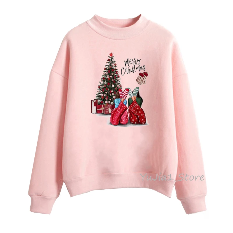 

Best friends hoodie women kawaii pink hoodies lovely Christmas tree sweatshirts Xmas gift winter tracksuit sweat femme